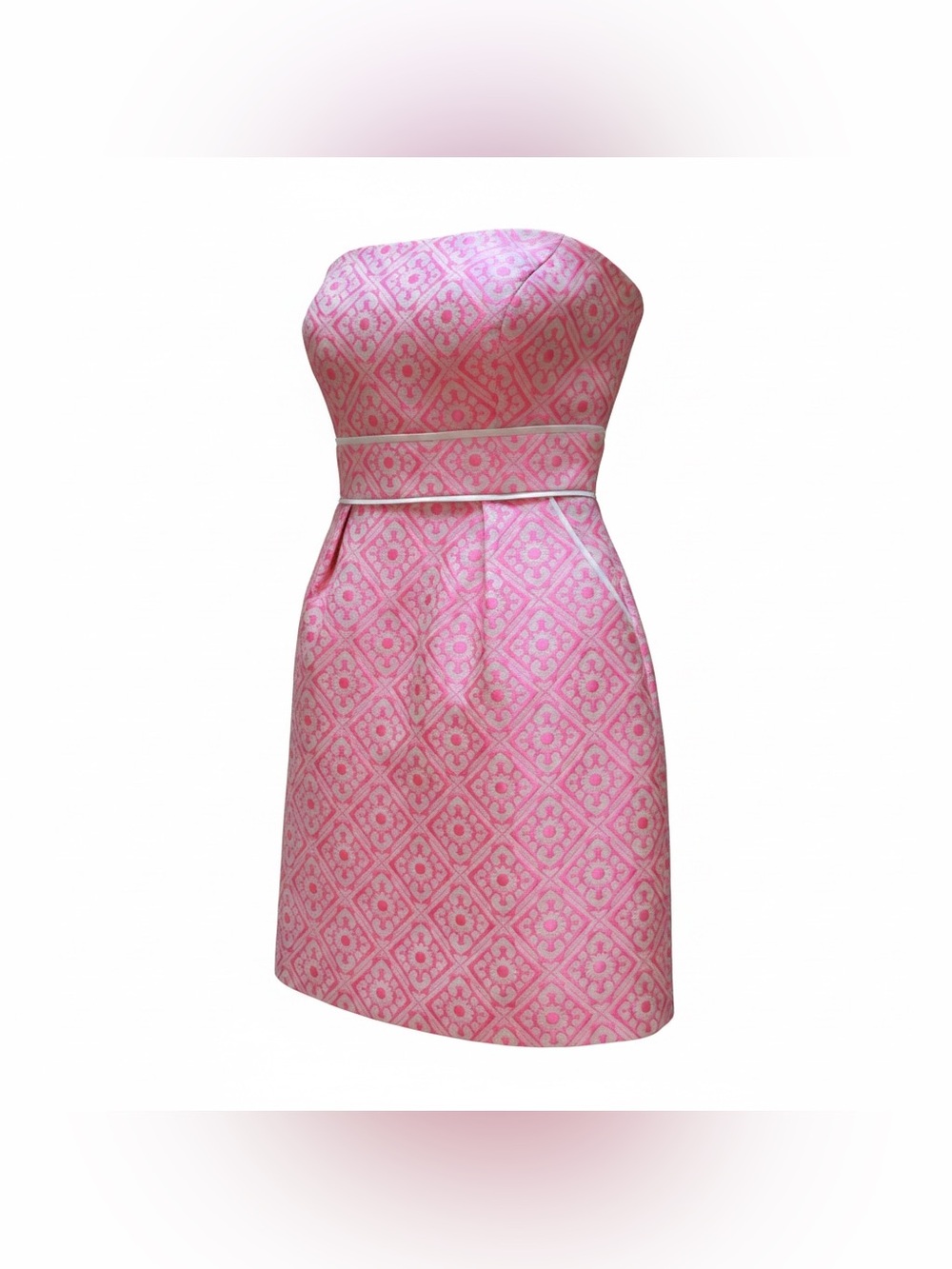 Jade Coral Pink Patterned A-Line Skirt with Cream Trim